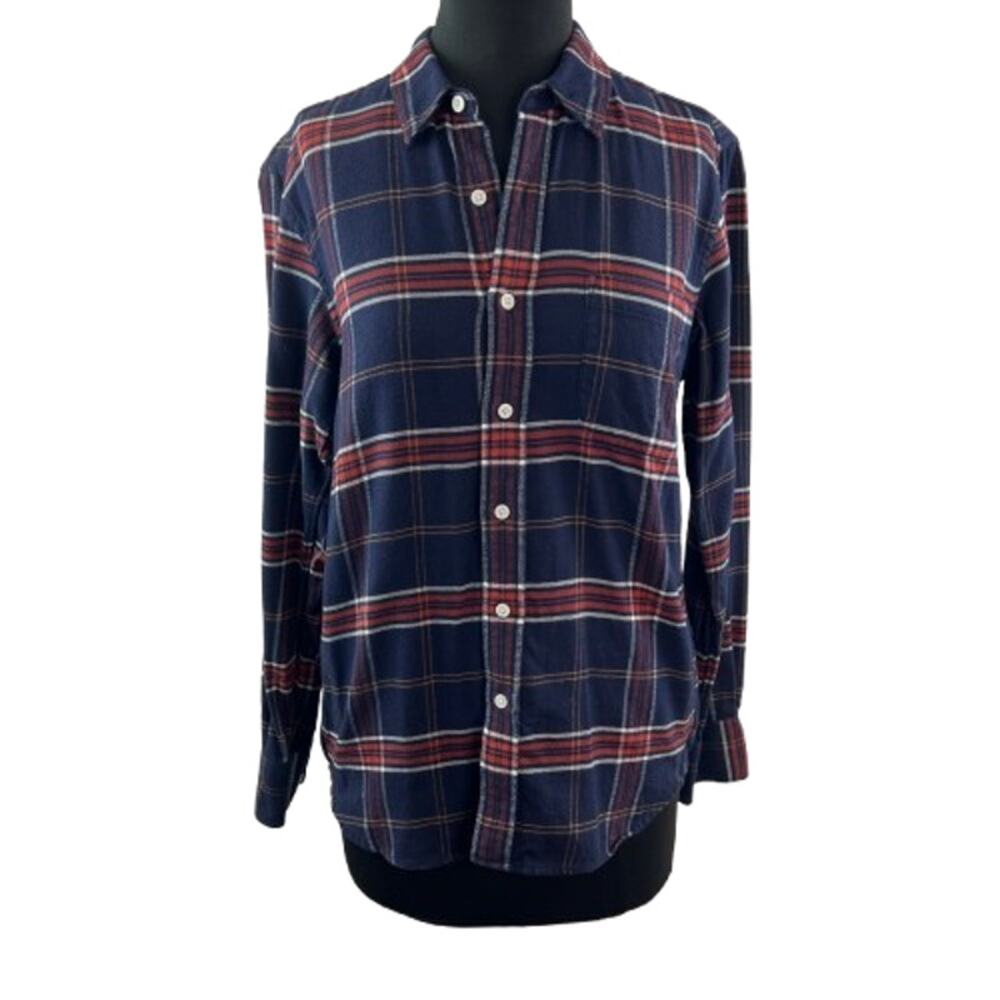 MUJI Flannel Top Plaid Collared Long Sleeve Classic Button-Up Size X-Small XS